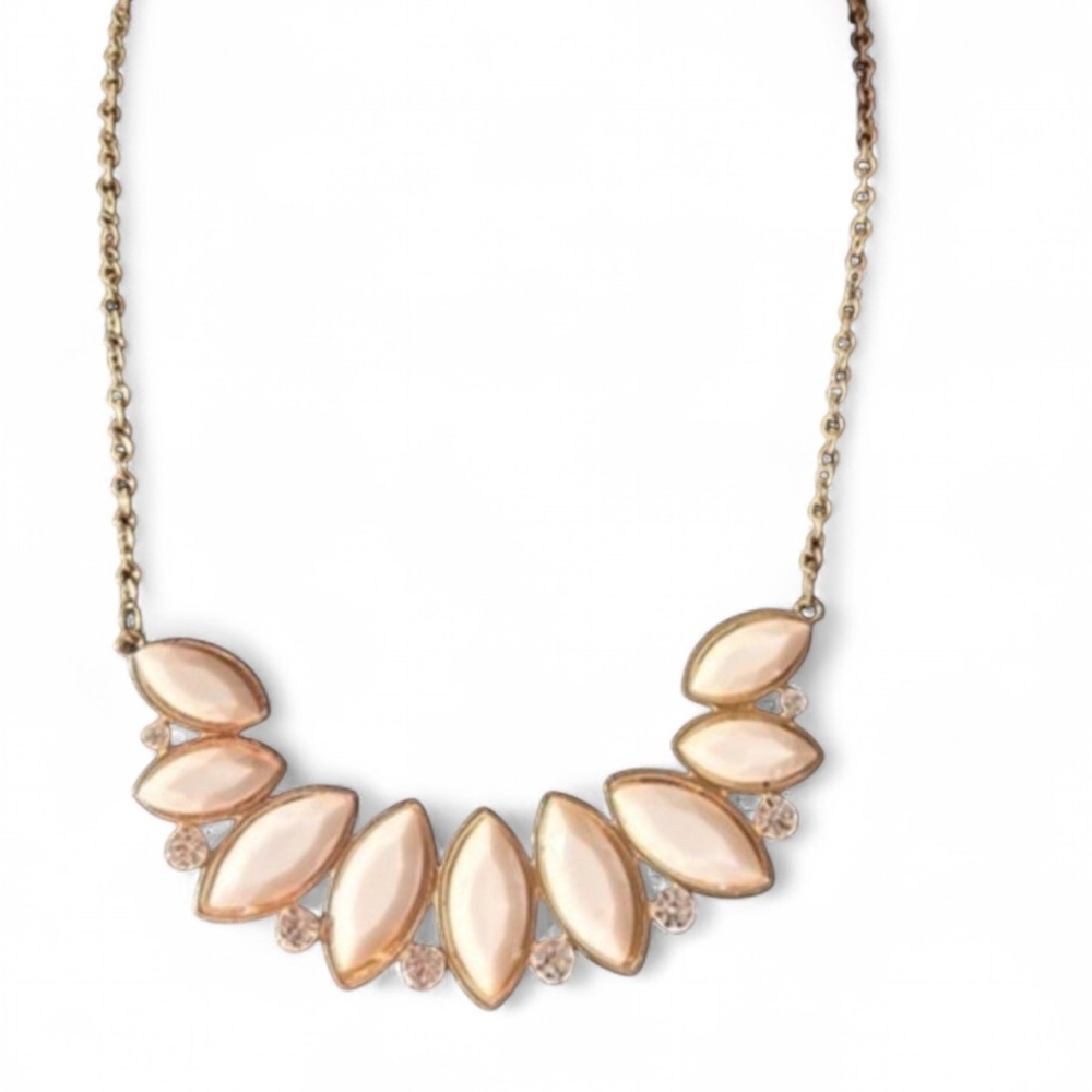 Statement Collar Necklace Large White Stones Rhinestone Accents Goldtone 10”